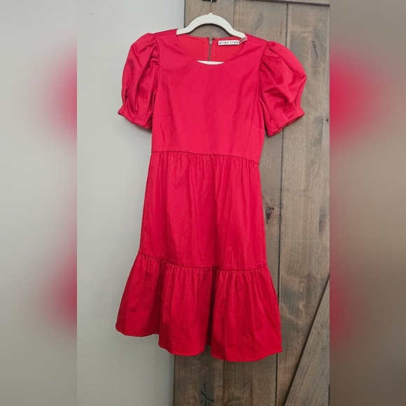 ALICE + OLIVIA Ann Curved Empire-Waist Tiered Cotton Minidress. Size 2 - Picture 7 of 14